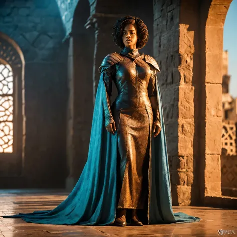 ((foto de instagram)) Full body photo of beautiful 28 year old girl. ((African superheroine costume)) fuerte ((jefa)) feroz en un ((Game of Thrones television show and fictional city of Westeros.)) (piel muy detallada:1.2) 8k UHD, digital slr camera, soft ...