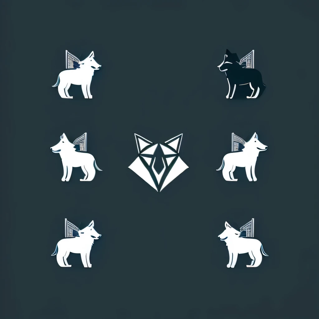 a simple minimalistic logo with a pack of friendly young wolves