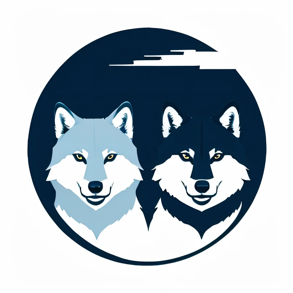 a simple minimalistic logo with a pack of friendly young wolves