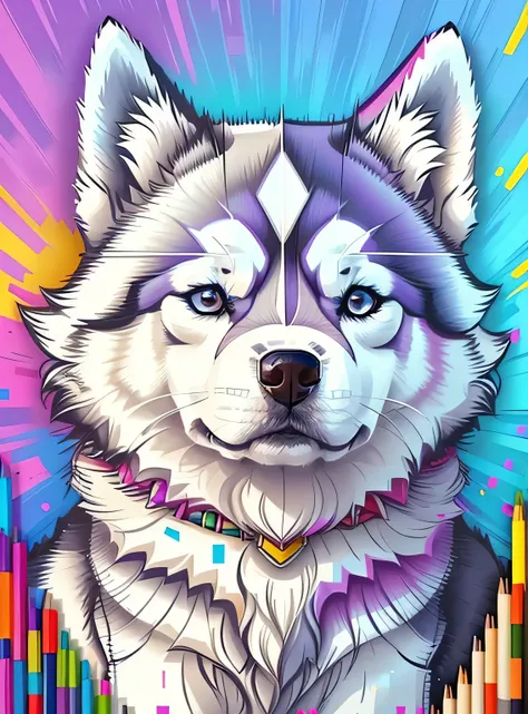 (Orelhas perfeitas de cachorro husky siberiano ),  Eduardo Kobra acolchoamento ,multidimensional geometric wall PORTRAIT, arte, Chibi,
Yang016K, lindo, Colouring,
Primary works, qualidade superior, melhor qualidade, Arte Oficial, Beautiful and Aesthetic,