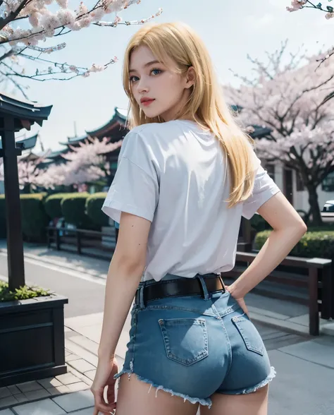 1girl, (Blue Eyes), smiling, (Sana Minatozaki), (black t-shirt :1.2), Big , big ass, round ass :1.2, (Best Quality, 8k, Masterpiece: 1.3), Clear Focus: 1.2, Perfect Body Beauty: 1.4, strong abs, Highly detailed face and skin texture, detailed eyes, double ...