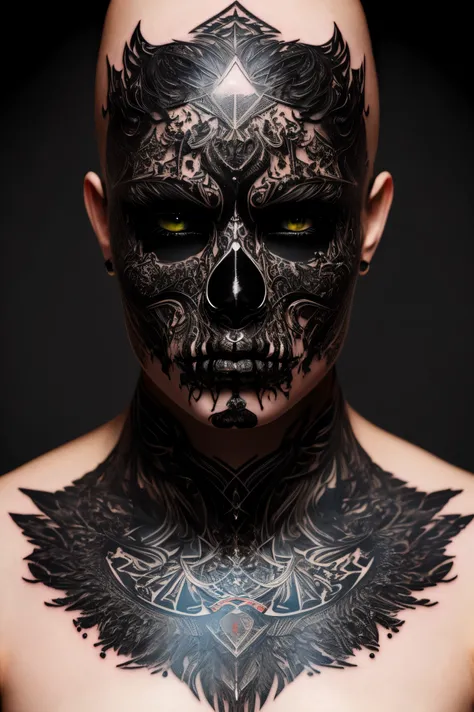 (best quality,highres,masterpiece:1.2),ultra-detailed,realistic,physically-based rendering,symmetric dark figure,black tattoo,gothic,aggressive,abstract,abstract art,high contrast lighting,vivid colors