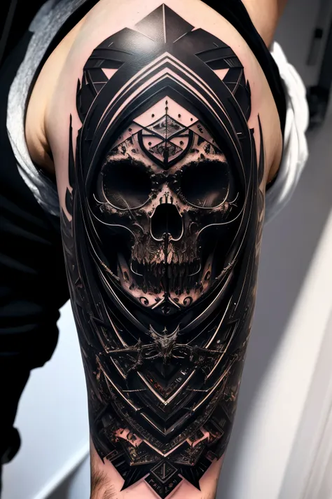 (best quality,highres,masterpiece:1.2),ultra-detailed,realistic,physically-based rendering,symmetric dark figure,black tattoo,gothic,aggressive,abstract,abstract art,high contrast lighting,vivid colors