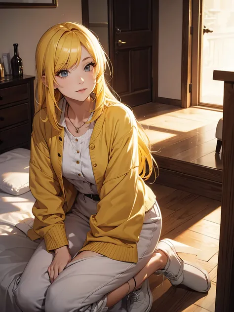 A mature girl, yellow hair