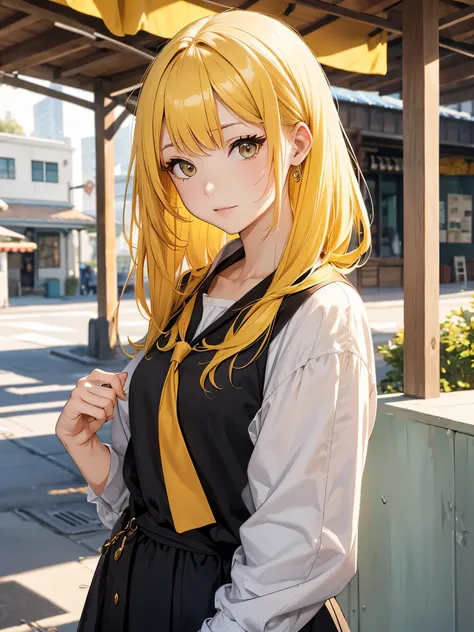 A mature girl, yellow hair