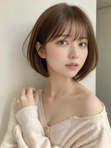 (highest quality、8k、32k、masterpiece、nffsw:1.2)、photo of cute japanese woman、long sleeve dress、very short hair、photographed in na...