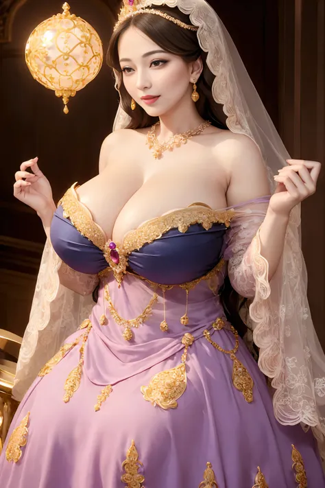 Beautuful Women、MILF、beautiful feminine beauty、(Huge breasts:1.2)、wearing a gorgeous veil、(Wearing a gorgeous rococo princess ball gown:1.3)、Wear voluminous full-length pieces adorned with embroidery and jewels、Wearing gorgeous gemstone jewelry、She is wear...