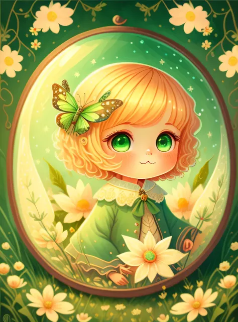 Bonito, cabelos de cores claras, pale green eyes, teia, a fairy tale illustration, Uma obra-prima sob luz brilhante, arte deslumbrante, flores! A arte da magia, arte de conto de fadas, arte inspiradora, obras de arte requintadas