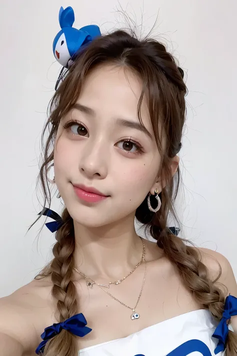 araffe girl with a blue bow and a blue fish on her head, tzuyu de duas vezes, penteado twintails, estacionar a partir de-min, fotografia de tzuyu do twice 