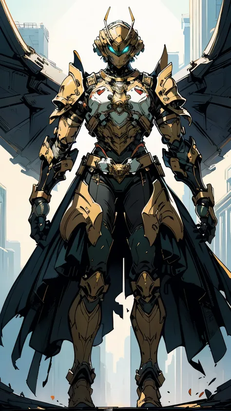 A woman adorned in fantasy-style full-body armor, a crown-concept fully enclosed helmet that unveils only her eyes, a composite layered chest plate, fully encompassing shoulder and hand guards, a lightweight waist armor, form-fitting shin guards, the overa...