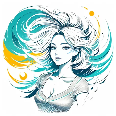 arte de tinta, uma linda  de cabelo moreno, estilo anime, ouvir longo, sorrindo com estilo, dynamic poses, ultra colorfull, fund...