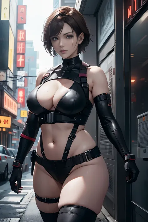 (Resident Evil ada1.5)，expensive，plump breasts，Has a well-proportioned body shape，{{{chopped}}}，日本warrior，warrior盔甲，woman warrior，{{{Cyberpunk City}}}，expensive家，{{{neon light}}}，best quality，cyberpunk city,warrior 