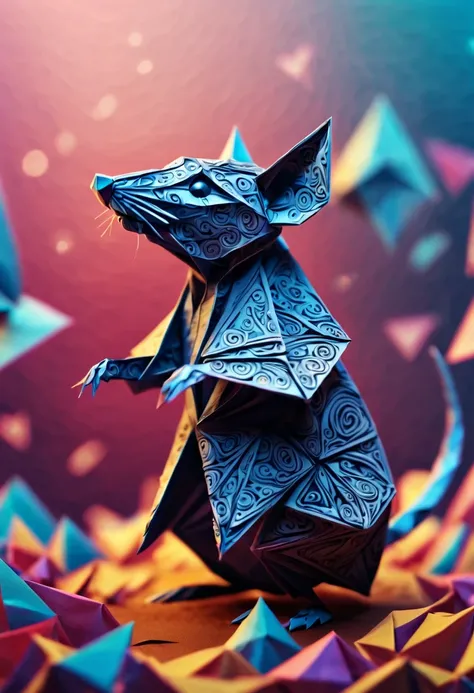 (best quality, highres), magical origami rat, detailed magical background, ultra sharp focus, 3d crunch, zentangle, cinematic,