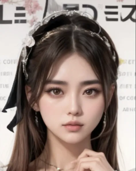 un primer plano de una mujer con una diadema en la cabeza, Retrato realista kawaii, joven y adorable rostro coreano, yanjun chengt, chica anime joven realista, linda cara de anime natural, adolescente hiperrealista, cara joven y linda, brown hair and big e...