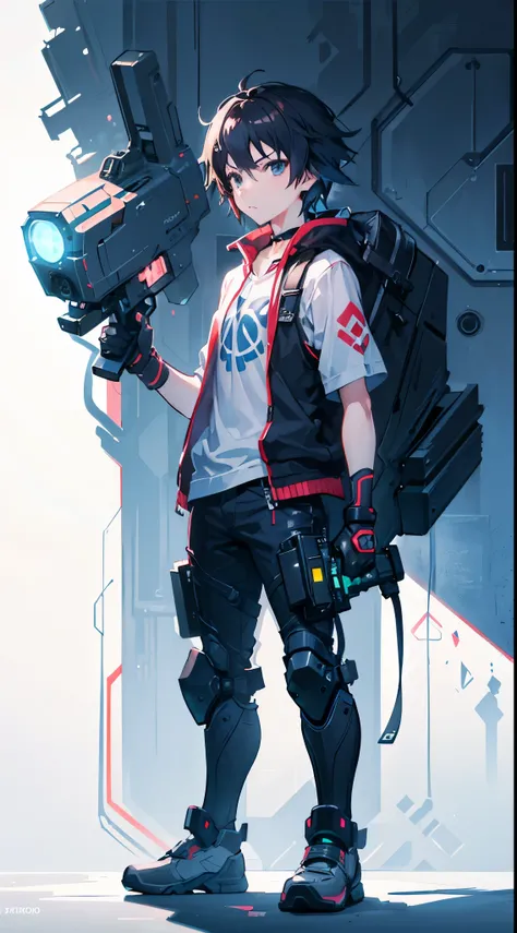 anime young boy with a futuristic bionic giant gun on the back, cushart krenz key art, digital cyberpunk anime art, makoto shinkai cyril rolando, makoto shinkai. digital render, makoto shinkai!, makoto shinkai. —h 2160, makoto shinkai!!, in style of makoto...