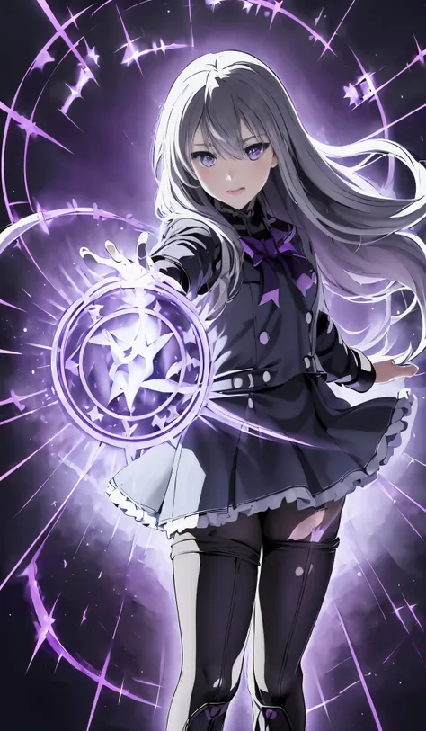 masterpiece、high quality、1 girl、solo、marie rose、cowboy shot、smooth hair、an expression full of yourself、(((purple and black witch...