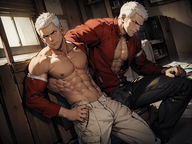 shirtless yashiro in heroic pose