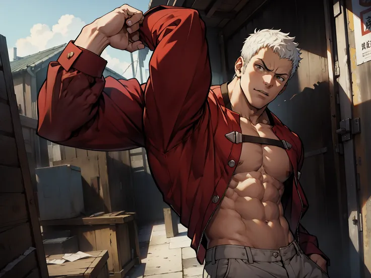 shirtless yashiro in heroic pose