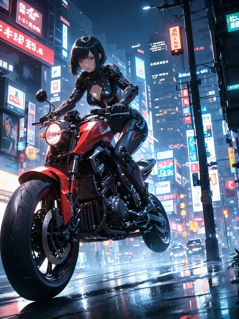 （female cyborg riding a motorcycle）（（（in 8k. ｈｄｒ.hyper realism、master piece 1.2、wlop1、cinematic、detailed content、live photo 1.2,...