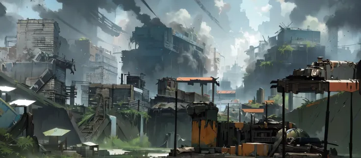 there is a path in a huge crater in the middle of tokyo, screenshot of a 2d platformer game, metroidvania background, post-apocalyptic Tokyo, many plants, sci-fi scenery, scenic dystopian environment, scenery game concept art, digital concept art of dystop...