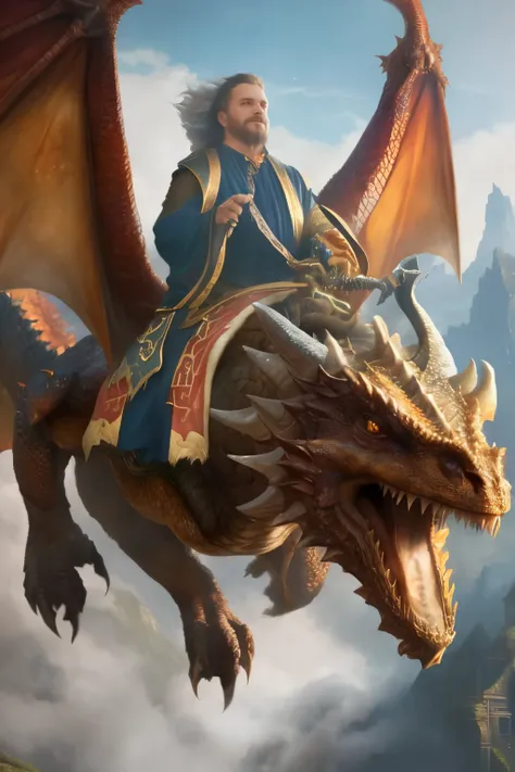 there is a man riding a dragon, dragon rider, fat dragon with rider, hyperrealistic d & d fantasy art, charging through a dragons lair, realistic fantasy illustration, fantasy rpg book illustration, epic fantasy novel cover art