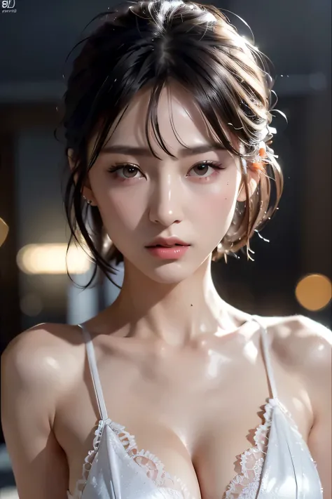 ８ｋ、High resolution、B girl fashion、beautiful girl、slender body、young、colorful costumes、white skin,narrow eyes,high nose,lighting that illuminates the face、clear image、intellectual beauty、Eyes staring straight ahead、skinny、no makeup、Black Lace Costume、short ...