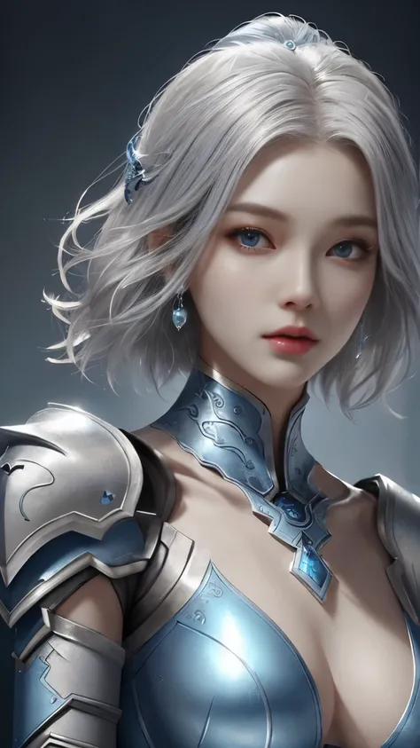 a close up of a woman in a silver and blue dress, chengwei pan on artstation, by Yang J, detailed fantasy art, stunning character art, fanart best artstation, epic exquisite character art, beautiful armor, extremely detailed artgerm, detailed digital anime...