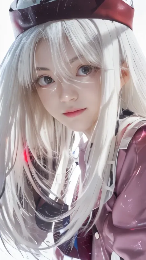 anime girl with red eyes and white hair wearing a hat, she has white eyes!!!, perfect white haired girl, with glowing red eyes, girl with white eyes, anime visual of a cute girl, luminous red eyes, extremely cute anime girl face, with red glowing eyes, wit...