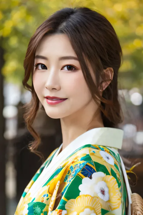 ((highest quality, 8k, masterpiece: 1.3)), sharp focus: 1.2, beautiful woman with perfect figure: 1.4, (kimono), street tree, Highly detailed face and skin texture, fine eyes, (lips), dark brown hair