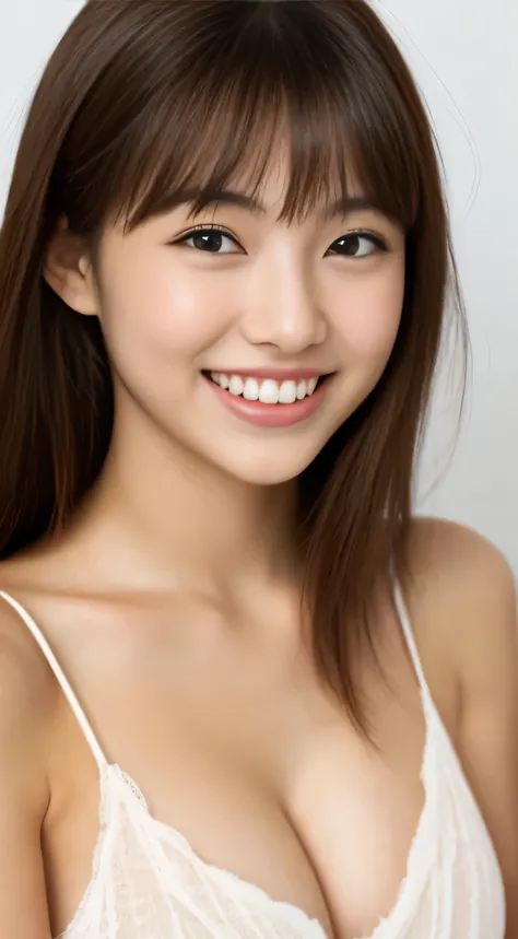 Japanese ),((beautiful girl)),cleavage,An expression that imagines something pleasant:1.2,(perfect body beauty:1.2),((perfect body)),(shy smile),beautiful teeth,