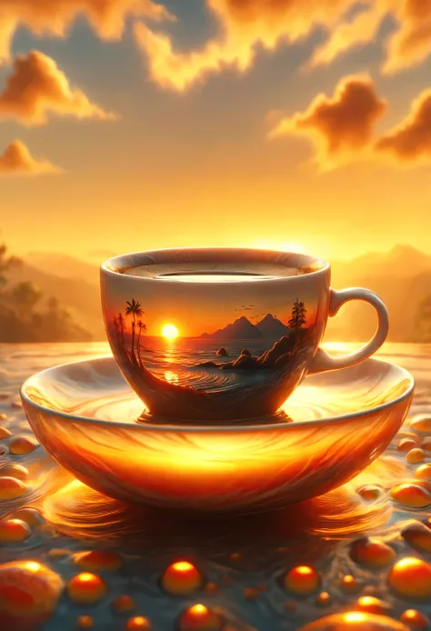 coffee and sunrise/sunset: capture the warm, soft light of a sunrise or sunset illuminating your coffee cup for a serene and cal...