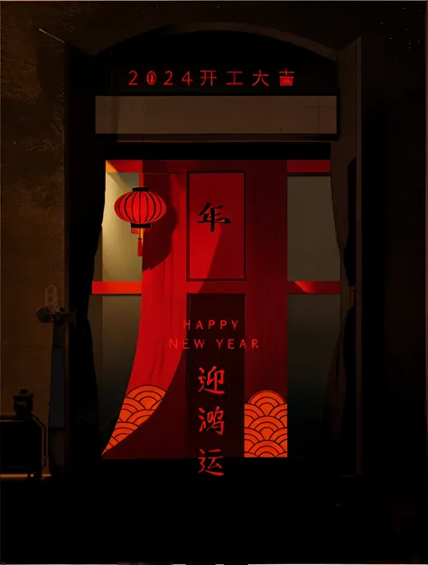 a red chinese palace wall door，a picture of arafad holding a lantern to welcome the chinese new year, , 2 0 2 4 chinese style po...