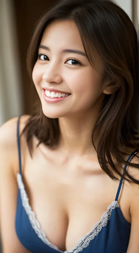 Japanese ),((beautiful girl)),cleavage,An expression that imagines something pleasant:1.2,(perfect body beauty:1.2),((perfect body)),(shy smile),beautiful teeth,