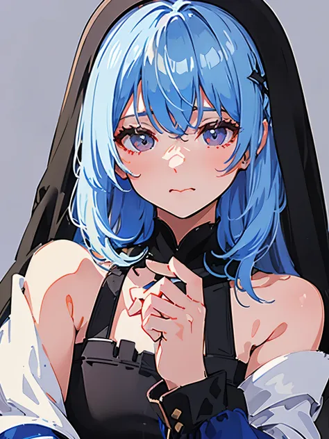 pixel art, nun with blue hair