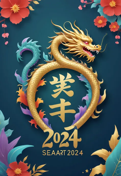 logo "ocean art 2024", the text is "ocean art 2024", 创意font设计, font, chinese dragon, message card design, fantastic letters shap...