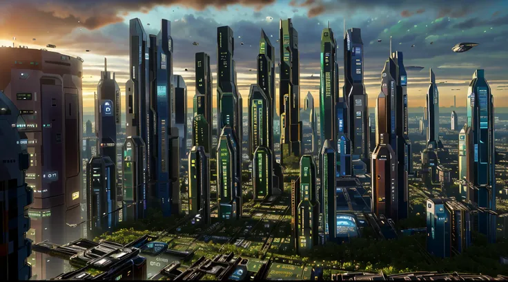 ((futuristic sci-fi giant expansive city cityscape view)), unlucky, dystopian city, masterpiece, 4k resolution, (perfect archite...