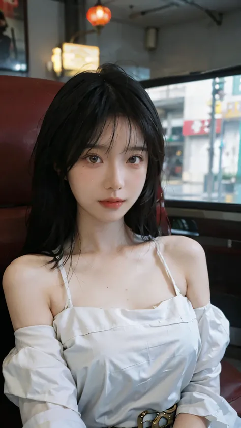 Film portrait photography, 2 girls, 2 girls,twin,bare shoulders, Shoulder length wavy hair, Snow-white cheongsam,(Realistic and detailed eyes, natural skin texture, Realistic facial details),, depth of field, Bokeh, Vibrant details, Detailed and detailed, ...