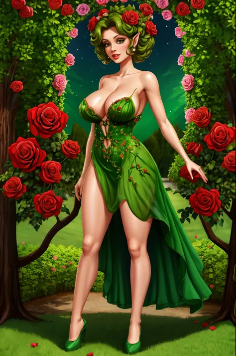 Roses,  dryad, full-body shot, gorgeous woman