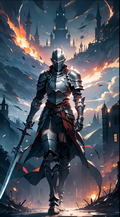 anime boy in armor with a sword, dark brown hair, dark souls art style, dark souls knight, the dark souls knight, artorias, fantasy knight, (armored knight) , dark souls style, dark souls colour scheme, evil knight, knight, undead knight, berserk art style...