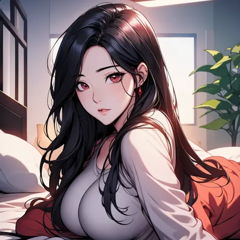 calidad superior, obra maestra, ultra high resolution, manhwa type illustration of a korean girl with black hair., ojos negros, ...