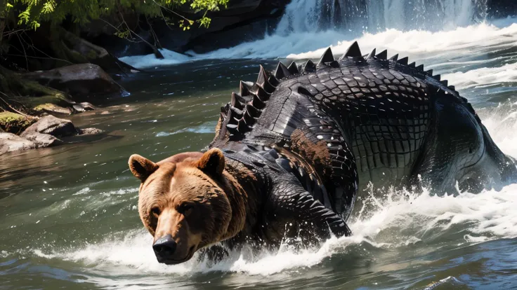 Combining the photo of a crocodile with a bear