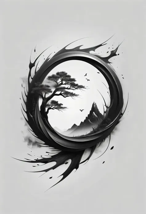 (text logo:1.8), black text on white background，smooth、curve、irregular、clever、nature、ink、mottled、wet、rough、wind erosion