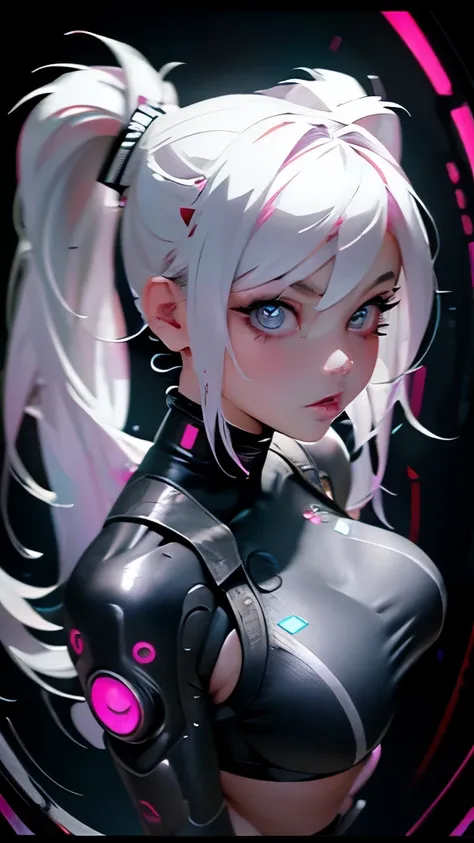 Beautiful young girl looking at camera, ((fisheye photo)), perfect detailed face, cyberpunk blurry background, futuristic cyber soldier sexy outfit, underwear detailed muscles realistic masterpiece gigantic breasts, hardnipples protruding, Ecchi, young sex...