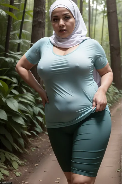 Asshole SAGGY GIGANTIC BREASTS (HIJAB) (Aunt Kalsom Malaysia Milf) is 79 years old, fat, naked and running in the forest (BAJU T-SHIRT)