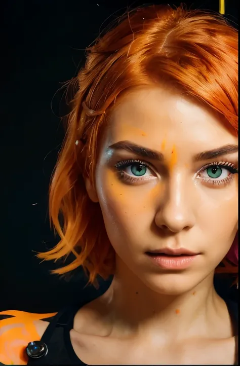 face of a beautiful futuristic girl of about 22 years old.

Her nose, subtly redder than the rest of her skin, contrasting with the rest of her pale skin.

Her eyes, very very large and brighter than a normal human being, magnetic brightness.

Her eyebrows...