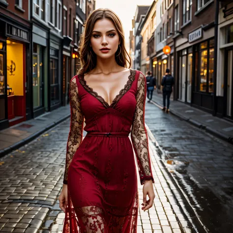 Nsfw, (best quality,8k, ((wearing lace maxi dress)),standing,red light district,highly detailed face and skin texture,detailed eyes,double eyelids),portrait,sunny atmosphere,soft focus,warm color tones,subtle backlighting,dewdrops on lashes,urban landscape...