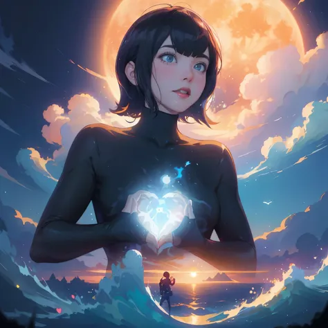 anime girl holding a heart in front of a full moon, artgerm and atey ghailan, rhads and lois van baarle, neoartcore and charlie bowater, alena aenami and artgerm, artgerm and ilya kuvshinov, makoto shinkai cyril rolando, jen bartel, inspired by Ross Tran