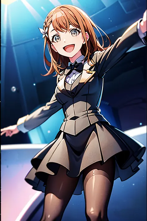 minori3rd, medium breasts, solo, magician, (tuxedo, leotard), (smile, open mouth), (solid black tights), standing, perfect anatomy