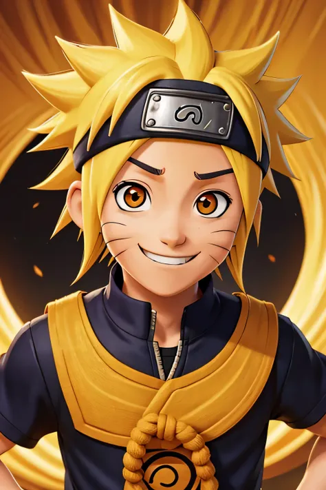 naruto,cabelo amarelo,kyubi,sorrindo