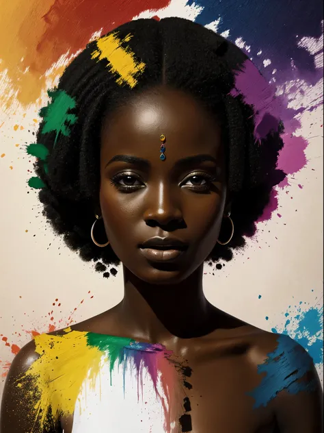 imagem de rosto de uma mulher negra estilo roupas africanas, Dispersion using paints, fundo de quadros dinamicos de imagens originais africanas